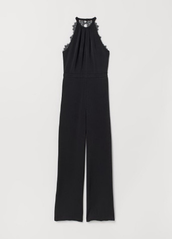 Комбинезон H&M комбинезон-брюки однотонный чёрный кэжуал полиэстер