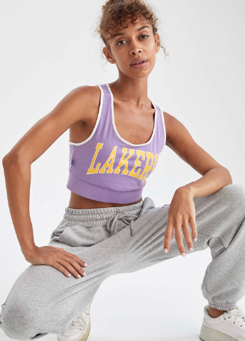 Cпортивный лиф Los Angeles Lakers DeFacto спортивный лиф надпись сиреневый спортивный хлопок, трикотаж