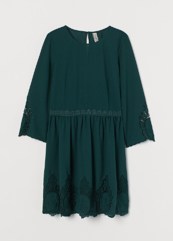 Смарагдова кежуал сукня з мереживом H&M однотонна