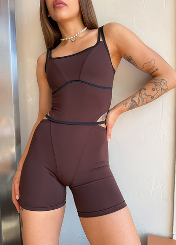 Комбінезон жіночий спортивний NOVA VEGA комбінезон-шорти однотонний темно-коричневий спортивний поліестер, біфлекс