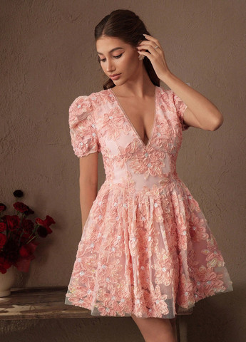 Персиковое праздничный, коктейльное, вечернее платье с юбкой-солнце SHEIN однотонное