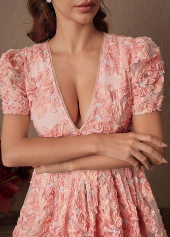 Персиковое праздничный, коктейльное, вечернее платье с юбкой-солнце SHEIN однотонное