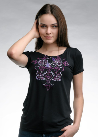 Жіноча вишита футболка Елегія чорна з фіолетовим Melanika (250206170)