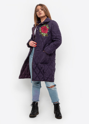 Фіолетове демісезонне Жіноче стьобане пальто з трояндою баклажан оверсайз Dasti