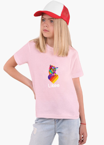 Рожева демісезонна футболка дитяча лайк котик (likee cat) (9224-1470) MobiPrint