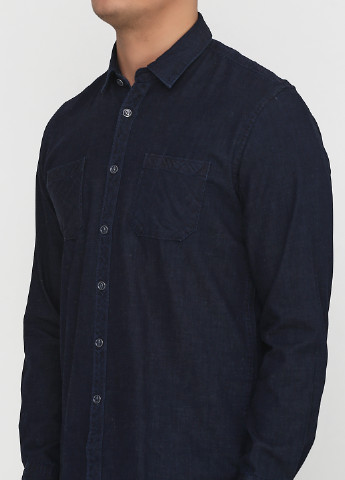 Темно-синяя кэжуал рубашка однотонная Eleven с длинным рукавом