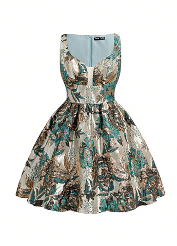 Сіро-голубий вечірня сукня бебі долл SHEIN з квітковим принтом