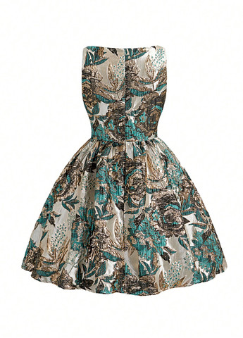 Сіро-голубий вечірня сукня бебі долл SHEIN з квітковим принтом