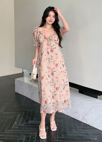 Кремова кежуал сукня в стилі армпір SHEIN з квітковим принтом