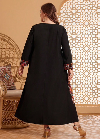 Черное кэжуал платье а-силуэт SHEIN с орнаментом