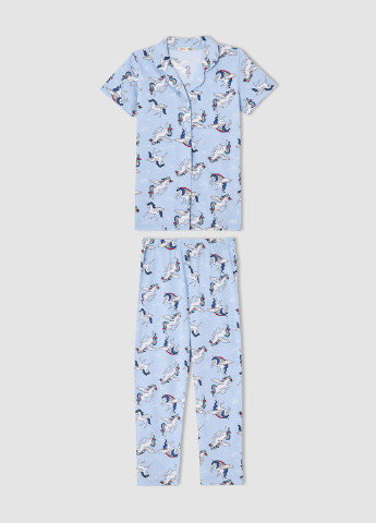 Голубая всесезон пижама (рубашка, брюки) рубашка + брюки DeFacto