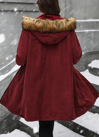 Бордове зимнє Пальто однобортне SHEIN
