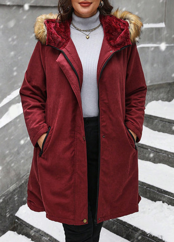 Бордове зимнє Пальто однобортне SHEIN