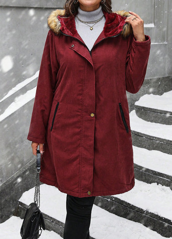 Бордове зимнє Пальто однобортне SHEIN