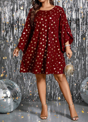 Бордова кежуал сукня а-силует SHEIN з квітковим принтом