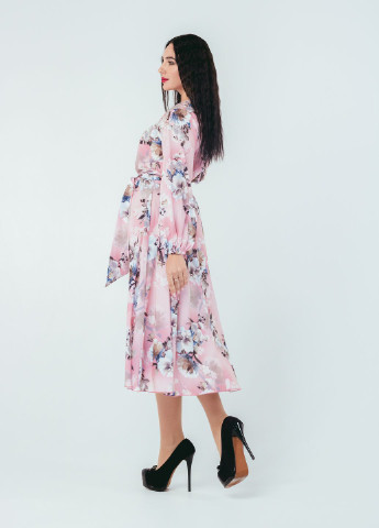 Розовое кэжуал платье so-78249-pnk с юбкой-солнце Alpama с цветочным принтом