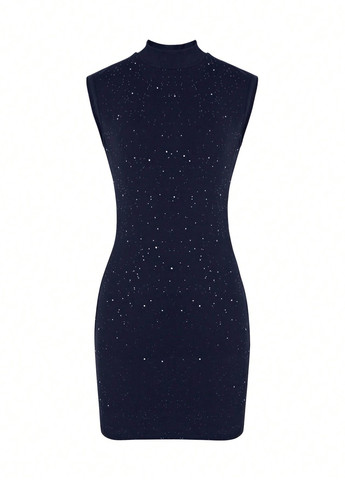 Темно-синя коктейльна сукня футляр SHEIN однотонна