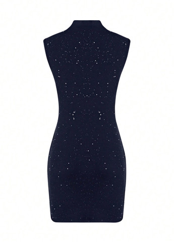 Темно-синя коктейльна сукня футляр SHEIN однотонна