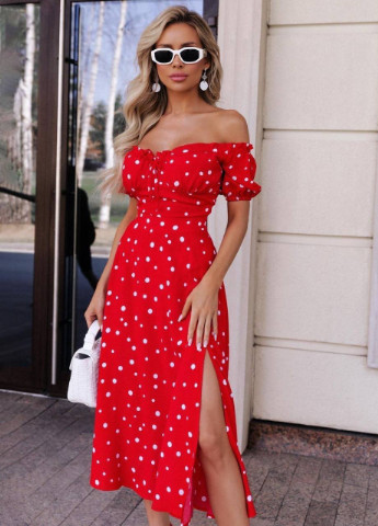 Красное платье с разрезом popluzhnaya