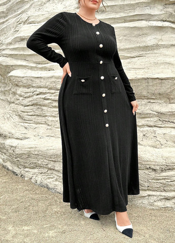 Черное кэжуал платье клеш SHEIN однотонное