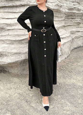 Черное кэжуал платье клеш SHEIN однотонное