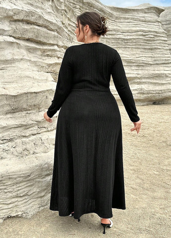 Черное кэжуал платье клеш SHEIN однотонное