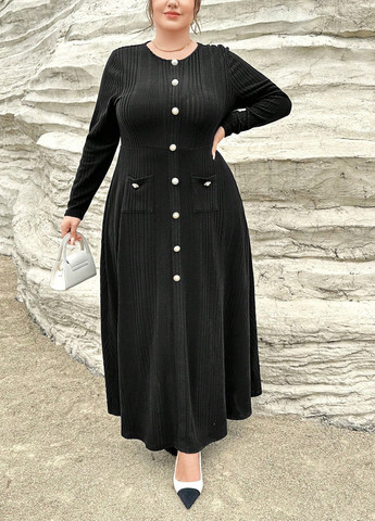 Черное кэжуал платье клеш SHEIN однотонное