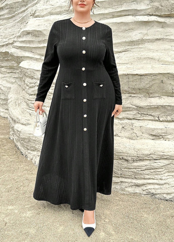 Черное кэжуал платье клеш SHEIN однотонное