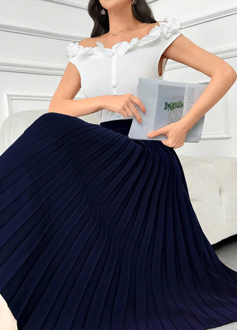 Темно-синяя кэжуал однотонная юбка SHEIN плиссе