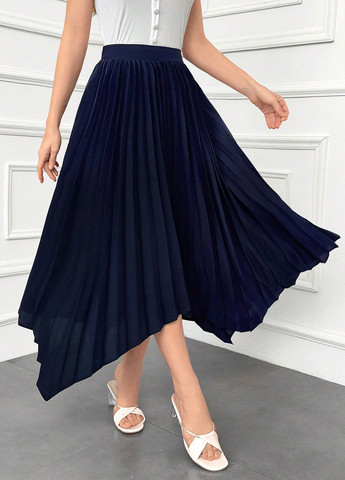 Темно-синяя кэжуал однотонная юбка SHEIN плиссе
