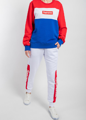 Красный красно-синий хлопковый свитшот с логотипом Supreme Spain однотонный (251905342)