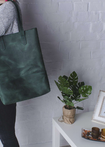Класична жіноча сумка шоппер ручної роботи з натуральної вінтажної шкіри зеленого кольору Boorbon (253342359)