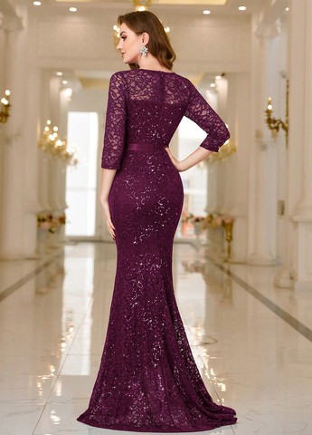 Сливова вечірня сукня годе, зі шлейфом SHEIN однотонна