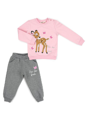 Серый демисезонный костюм десткий с олененком (11449-80g-pink) Breeze