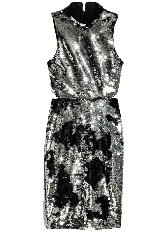 Серебряное коктейльное платье с открытой спиной, платье-водолазка H&M однотонное