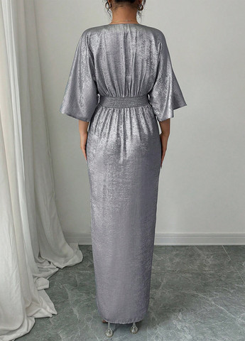 Серое праздничный, вечернее платье в стиле ампир SHEIN однотонное