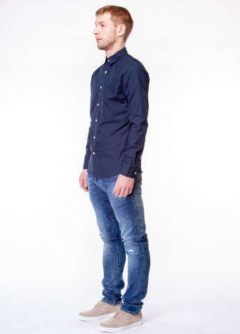 Темно-синяя кэжуал рубашка однотонная Selected Homme с длинным рукавом