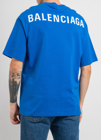 Синяя синяя футболка с логотипом на спине Balenciaga