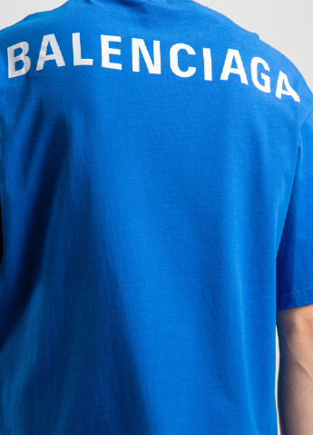 Синяя синяя футболка с логотипом на спине Balenciaga