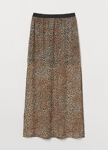 Коричневая кэжуал леопардовая юбка H&M а-силуэта (трапеция)