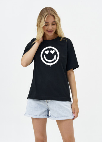 Черная летняя футболка женская оверсайз смайлик KASTA design