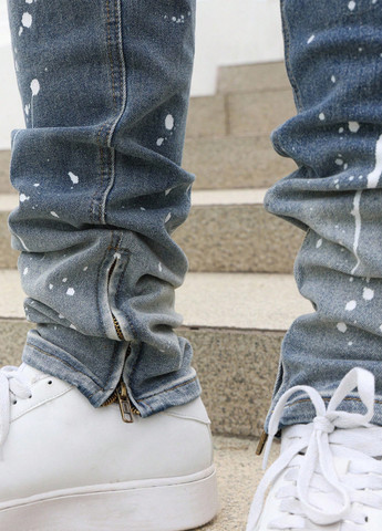 Серо-синие демисезонные слим джинсы SHEIN