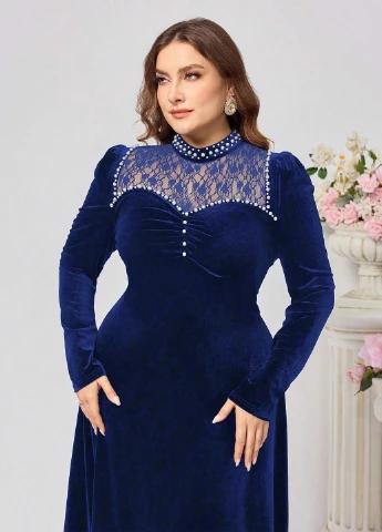 Темно-синя святковий, вечірня сукня а-силует SHEIN однотонна