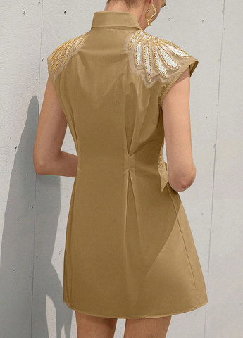 Песочное деловое, кэжуал платье колокол, рубашка SHEIN однотонное