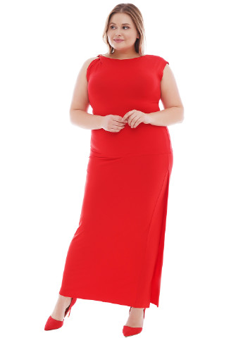 Красная кэжуал однотонная юбка AURA макси