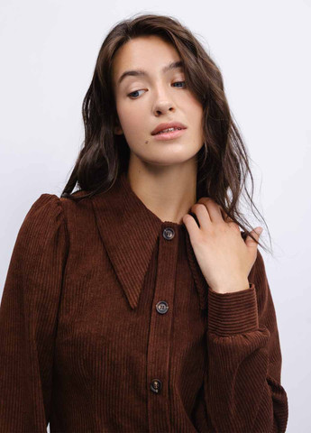 Темно-коричневое кэжуал платье рубашка Fashion однотонное