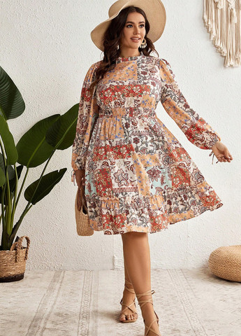 Комбинированное кэжуал платье клеш SHEIN с цветочным принтом