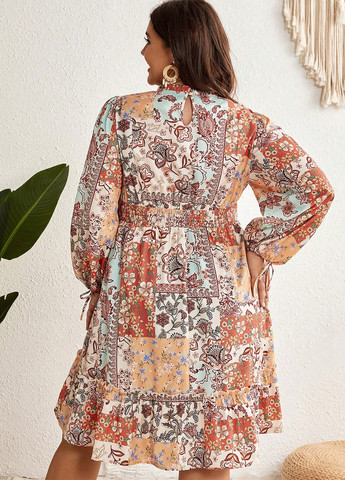 Комбинированное кэжуал платье клеш SHEIN с цветочным принтом