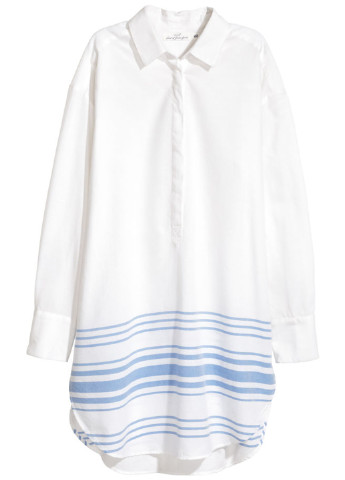 Белое кэжуал платье рубашка H&M в полоску