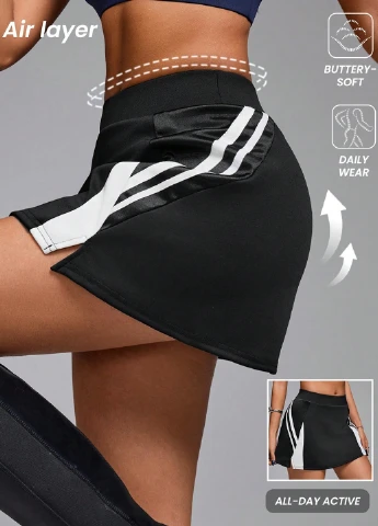 Черная спортивная в полоску юбка SHEIN